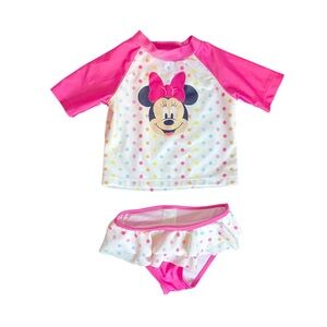 Disney Pink and White Minnie Mouse Rashguard Swim Set